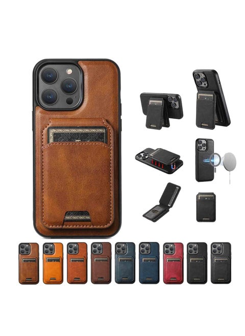 For iPhone 16 Pro Max Leather Card Holder Phone Case, Magnetic Stand, Wireless Charging Leather Cover 2 in 1 Detachable Card Case Phone Case Compatible for iPhone16 Pro Max (Brown-H15)