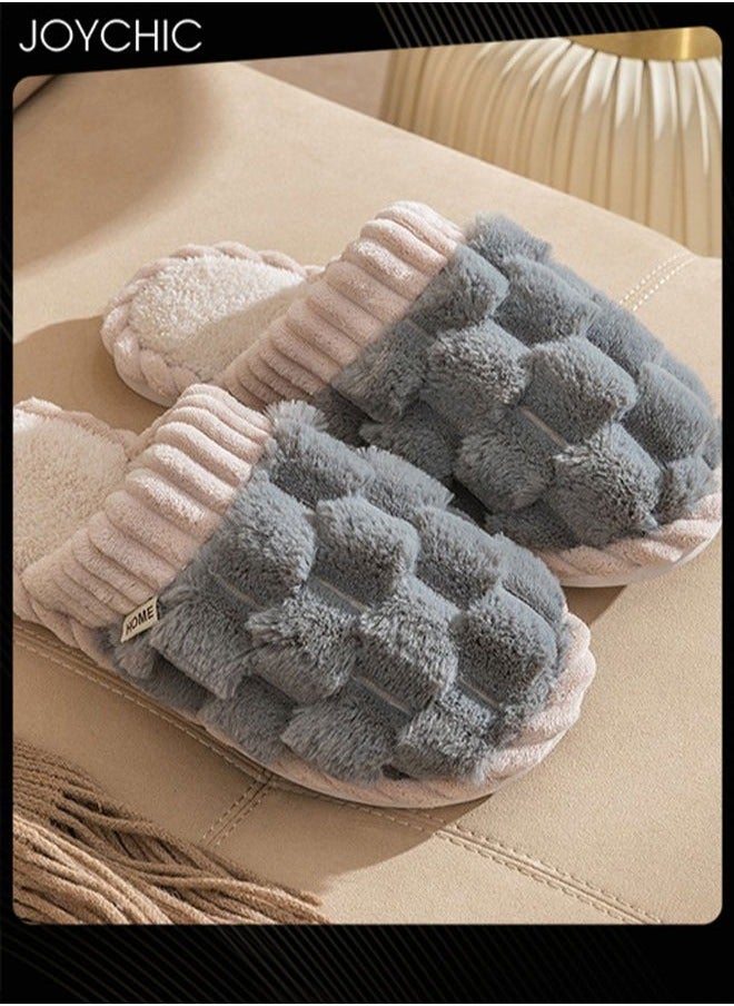 NIBEMINENT - Men Autumn and Winter Home Flat Slippers Cotton Warm Windproof Breathable Anti-slip Bedroom Grey - Image 1