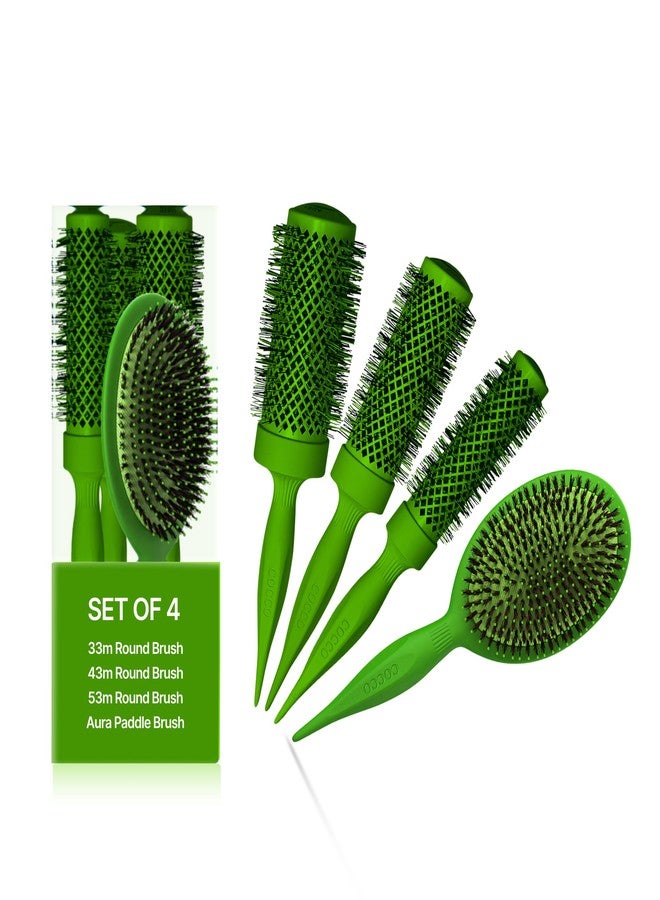 COCCO Aura Brush Set, Ceramic Paddle & Round Hairbrushes for Women, Blow-Drying & Frizz Control, Tourmaline Bristles, Ergonomic Grip, Full Styling Set, Green - Image 1