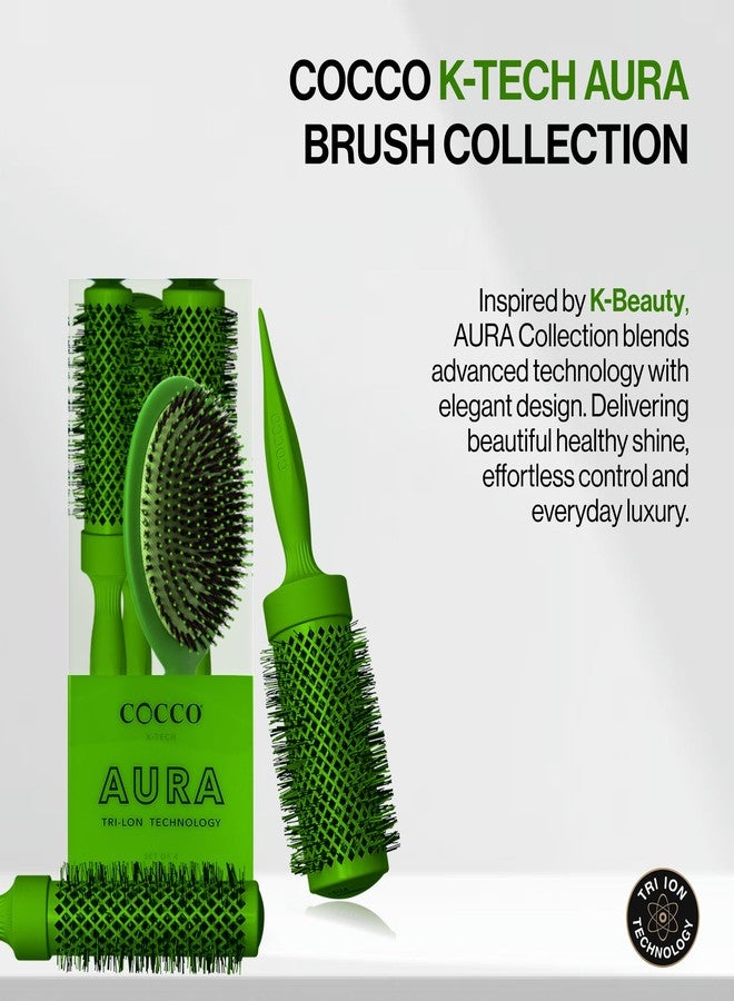 COCCO Aura Brush Set, Ceramic Paddle & Round Hairbrushes for Women, Blow-Drying & Frizz Control, Tourmaline Bristles, Ergonomic Grip, Full Styling Set, Green - Image 4