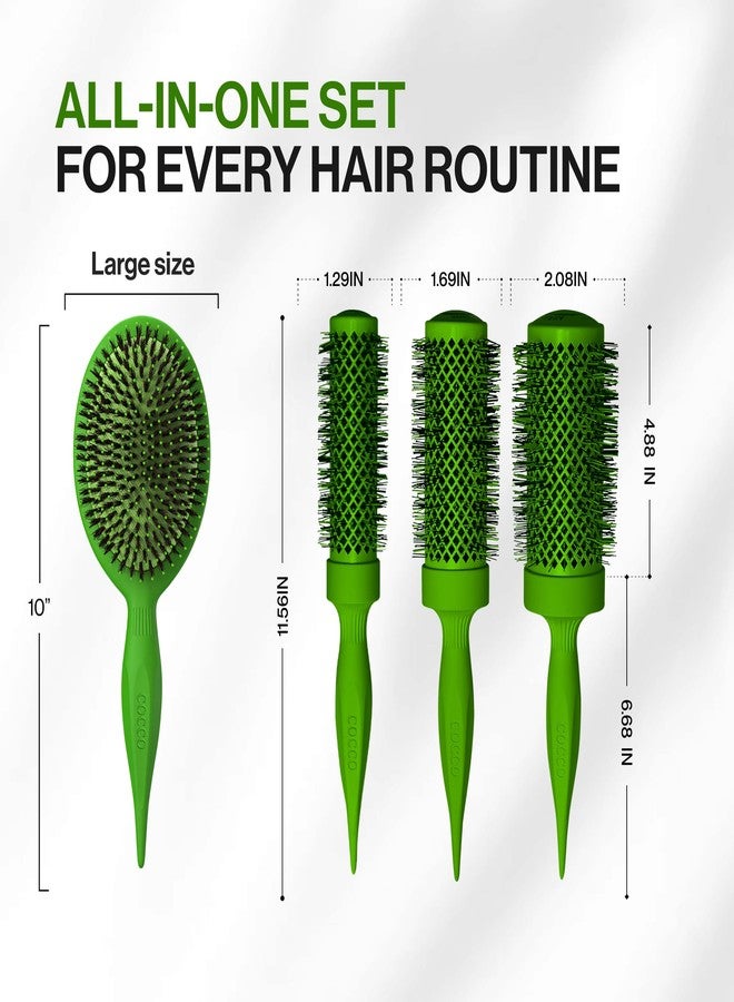 COCCO Aura Brush Set, Ceramic Paddle & Round Hairbrushes for Women, Blow-Drying & Frizz Control, Tourmaline Bristles, Ergonomic Grip, Full Styling Set, Green - Image 2