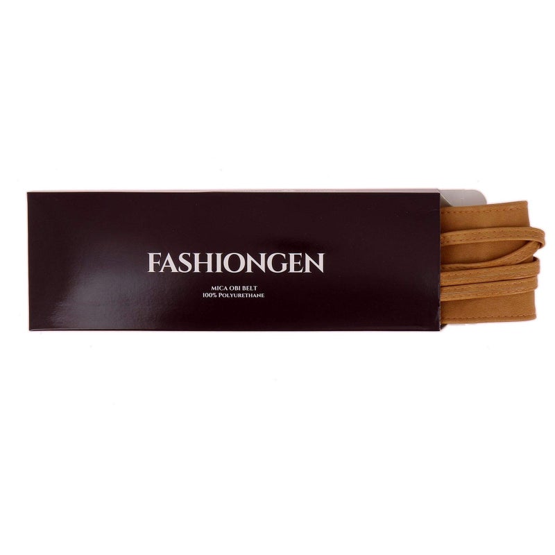FASHIONGEN Obi Belt for Women - Wide Waist Belt in Faux Leather, MICA - Light Camel, S-M - Image 5
