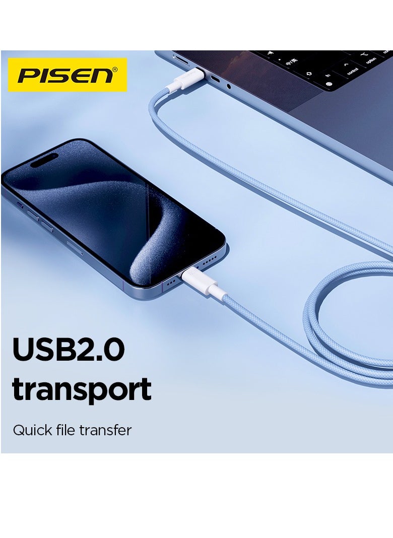Pisen - USB C Cable 60W PD Type C to Type C Charger Cable Fast Charging, Braided Power Cord Data Cable USB-C for iPad Air MacBook Pro iPhone 16/15 Series Samsung Galaxy S23 S22 A9 1M - Image 1