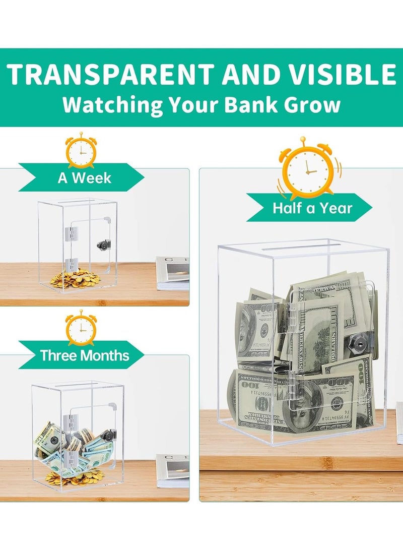 إي وورلد صندوق نقود شفاف من الأكريليك مع قفل ومفاتيح، صندوق نقود كلاسيكي للعملات الورقية والنقدية، مثالي للأطفال والكبار. - Image 4