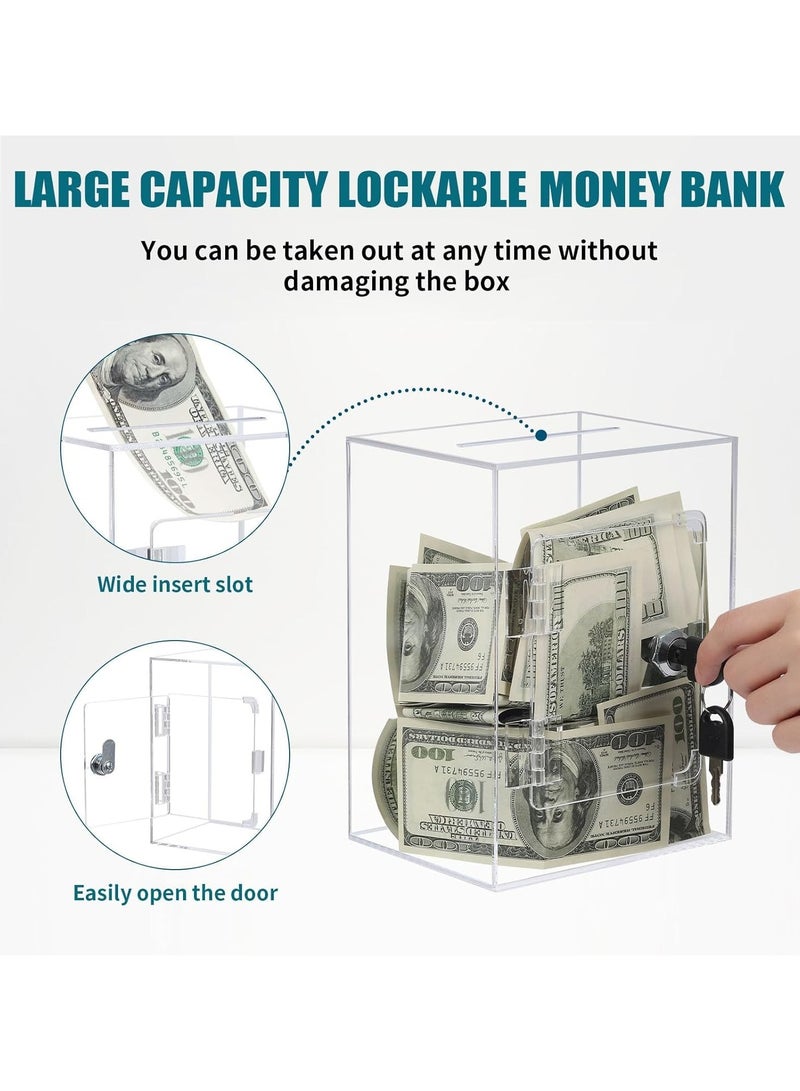 إي وورلد صندوق نقود شفاف من الأكريليك مع قفل ومفاتيح، صندوق نقود كلاسيكي للعملات الورقية والنقدية، مثالي للأطفال والكبار. - Image 3