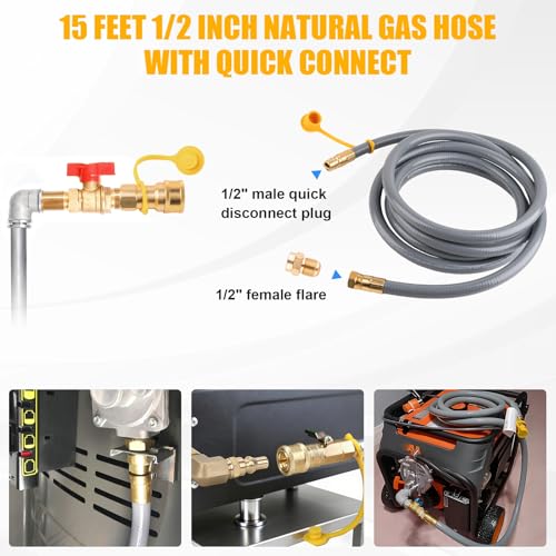 YINGKESI 15 Feet 1/2" ID Natural Gas Grill Hose, Gas Line Hose Low Pressure with Male Quick Connect Fittings and 3/4"-16UNF Female Flare, Natural Gas Conversion Kit for Grill, Generator, Oven, Heater(NOT3/8") - Image 4