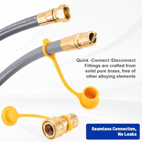 YINGKESI 15 Feet 1/2" ID Natural Gas Grill Hose, Gas Line Hose Low Pressure with Male Quick Connect Fittings and 3/4"-16UNF Female Flare, Natural Gas Conversion Kit for Grill, Generator, Oven, Heater(NOT3/8") - Image 3