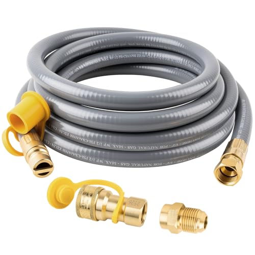 YINGKESI 15 Feet 1/2" ID Natural Gas Grill Hose, Gas Line Hose Low Pressure with Male Quick Connect Fittings and 3/4"-16UNF Female Flare, Natural Gas Conversion Kit for Grill, Generator, Oven, Heater(NOT3/8") - Image 1