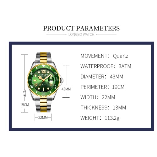 LONGBO Master Green and Gold Color Dial Royale Analog Stainless Steel Watch for Men - Image 5
