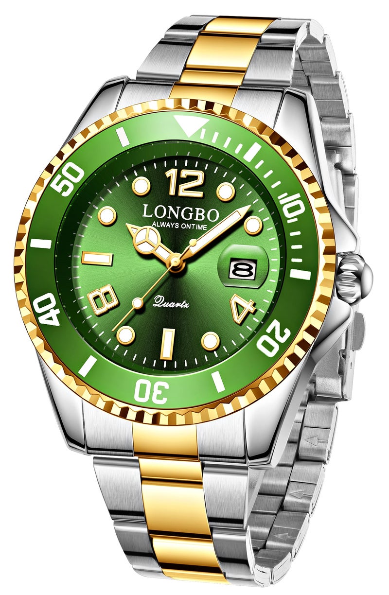 LONGBO Master Green and Gold Color Dial Royale Analog Stainless Steel Watch for Men - Image 1