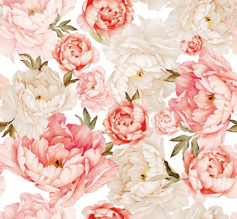 Blooming Wall PS040 PeelStick Removable White Pink Fresh Peony SelfAdhesive Prepasted Wallpaper Wall Mural
