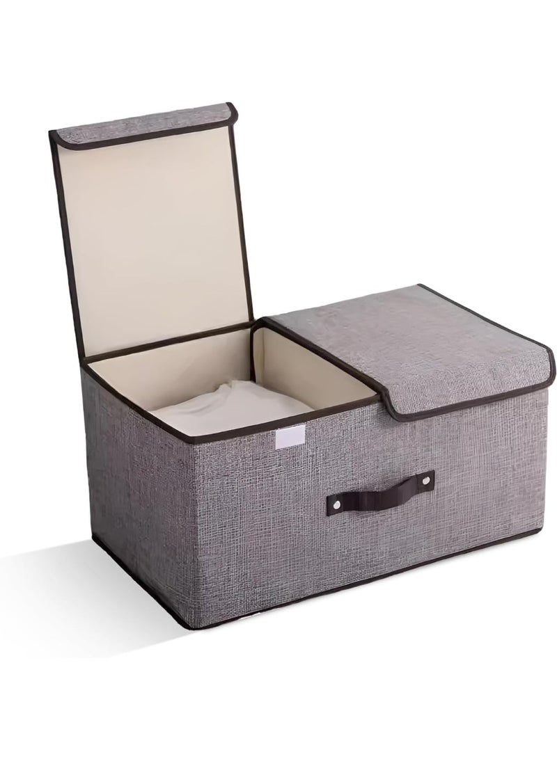 HOMESTAR Double-Lid Linen Fabric Storage Box - Foldable Clothes Organizer for Wardrobe, Dustproof Container for Underwear & Garments - Image 1