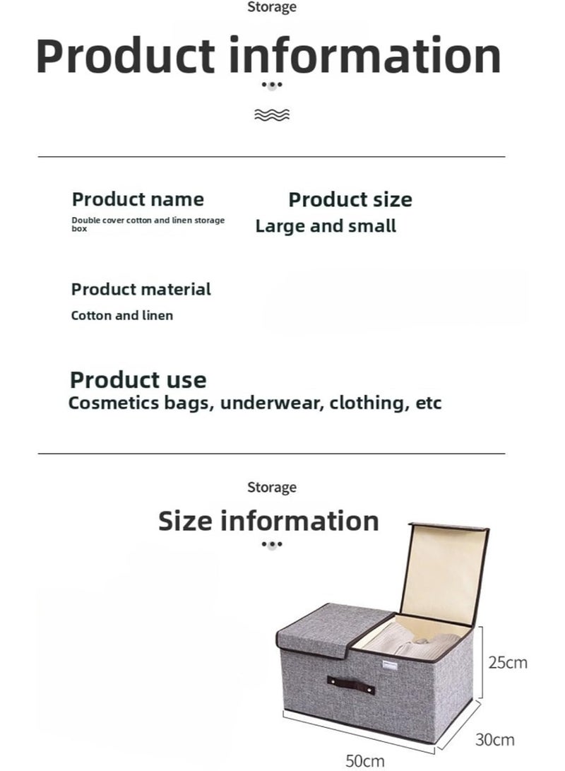 HOMESTAR Double-Lid Linen Fabric Storage Box - Foldable Clothes Organizer for Wardrobe, Dustproof Container for Underwear & Garments - Image 3
