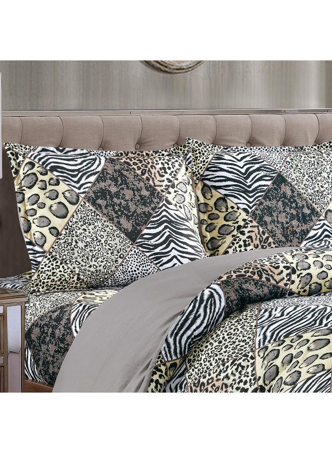 WPM WORLD PRODUCTS MART 3 Piece Animal Print Comforter with Pillow Sham, Black White Gray Leopard Zebra Giraffe Jungle Forest Theme Design Queen Size Bedding- Safari - Image 4