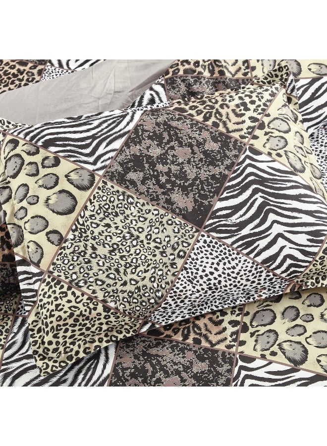 WPM WORLD PRODUCTS MART 3 Piece Animal Print Comforter with Pillow Sham, Black White Gray Leopard Zebra Giraffe Jungle Forest Theme Design Queen Size Bedding- Safari - Image 3