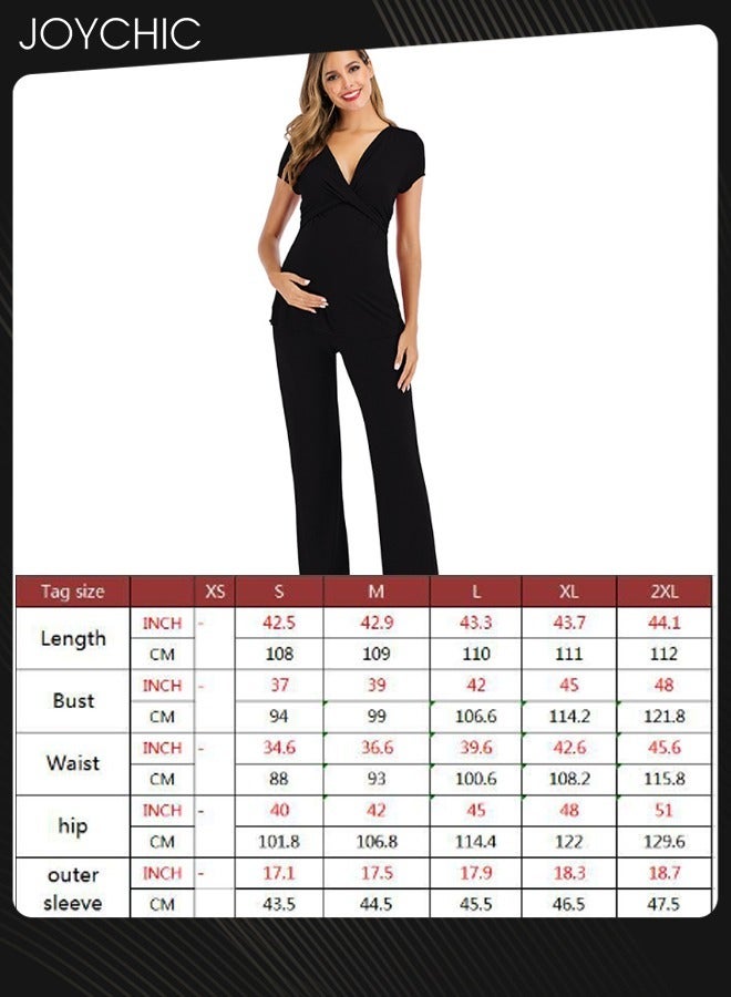 Joychic 2-piece Solid Color Maternity Women Modal Loose Comfortable and Breathable Pajama Set Spring and Summer Autumn Short-sleeved Trousers Sleepwear Home Clothes Black - Image 5