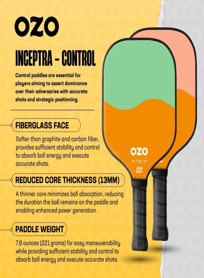 OZO Pickleball - Set of 2 Paddles + 4 Balls - Spark Inceptra Gelato (Beginner Control) +Indoor & Outdoor Balls + Carrying Bag - Image 4