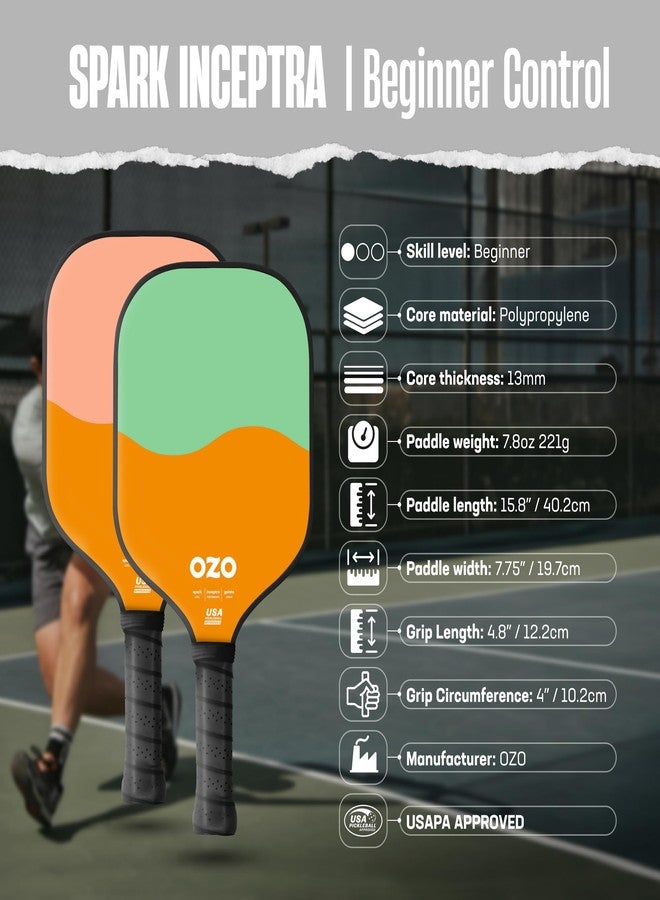 OZO Pickleball - Set of 2 Paddles + 4 Balls - Spark Inceptra Gelato (Beginner Control) +Indoor & Outdoor Balls + Carrying Bag - Image 5