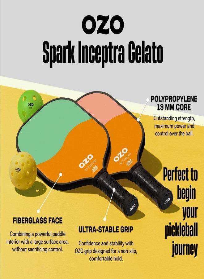 OZO Pickleball - Set of 2 Paddles + 4 Balls - Spark Inceptra Gelato (Beginner Control) +Indoor & Outdoor Balls + Carrying Bag - Image 2