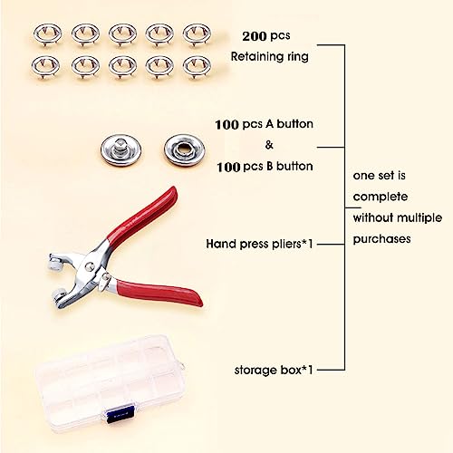 GTAAOY 100 Sets Metal Snaps Buttons with Fastener Pliers Press Tool Kit Perfect for DIY Crafts Clothes Hats and Sewing, Snap Button Fasteners Kit for Clothing Sewing (9.5mm / 400 PCS) - Image 3