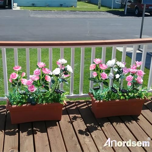 Anordsem Solar Garden Lights Outdoor: 10 Waterproof Fabric Roses Flower 2 Pack - LED Pink Landscape Lighting for Yard Cemetery Decorative - Christmas Gifts for Mom Homeowner Over 30 - Image 5