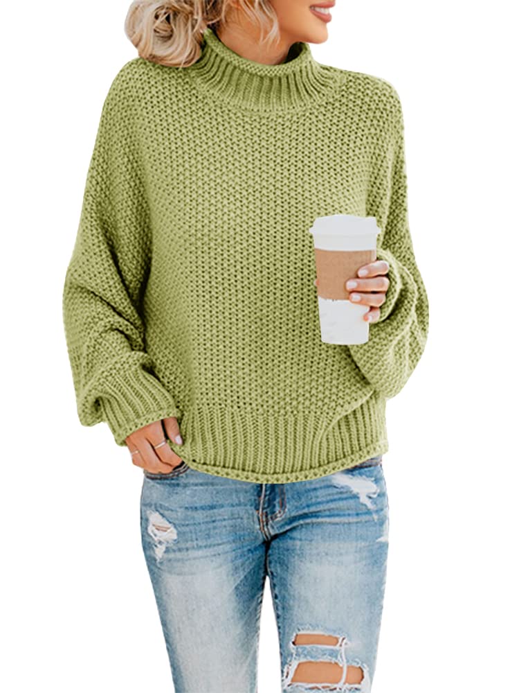 Saodimallsu Womens Turtleneck Sweater Oversized Warm Winter Sweaters Batwing Long Sleeve Cozy Chunky Knit Pullover Tops Grass Green - Image 1