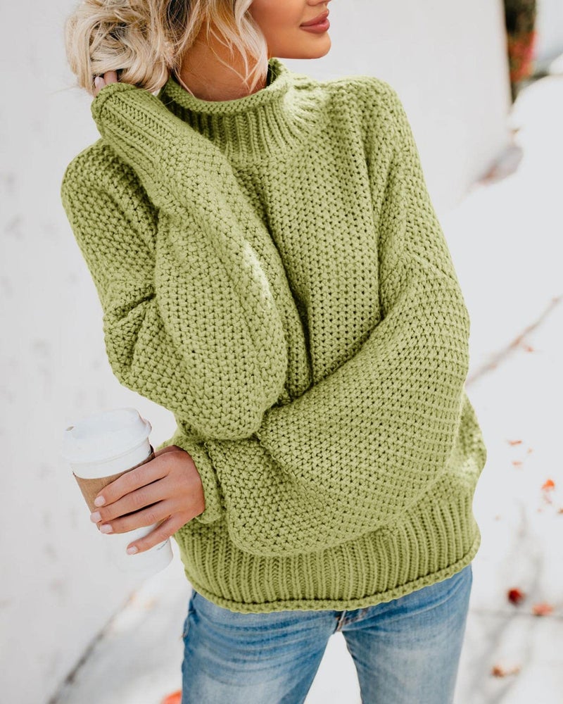 Saodimallsu Womens Turtleneck Sweater Oversized Warm Winter Sweaters Batwing Long Sleeve Cozy Chunky Knit Pullover Tops Grass Green - Image 4