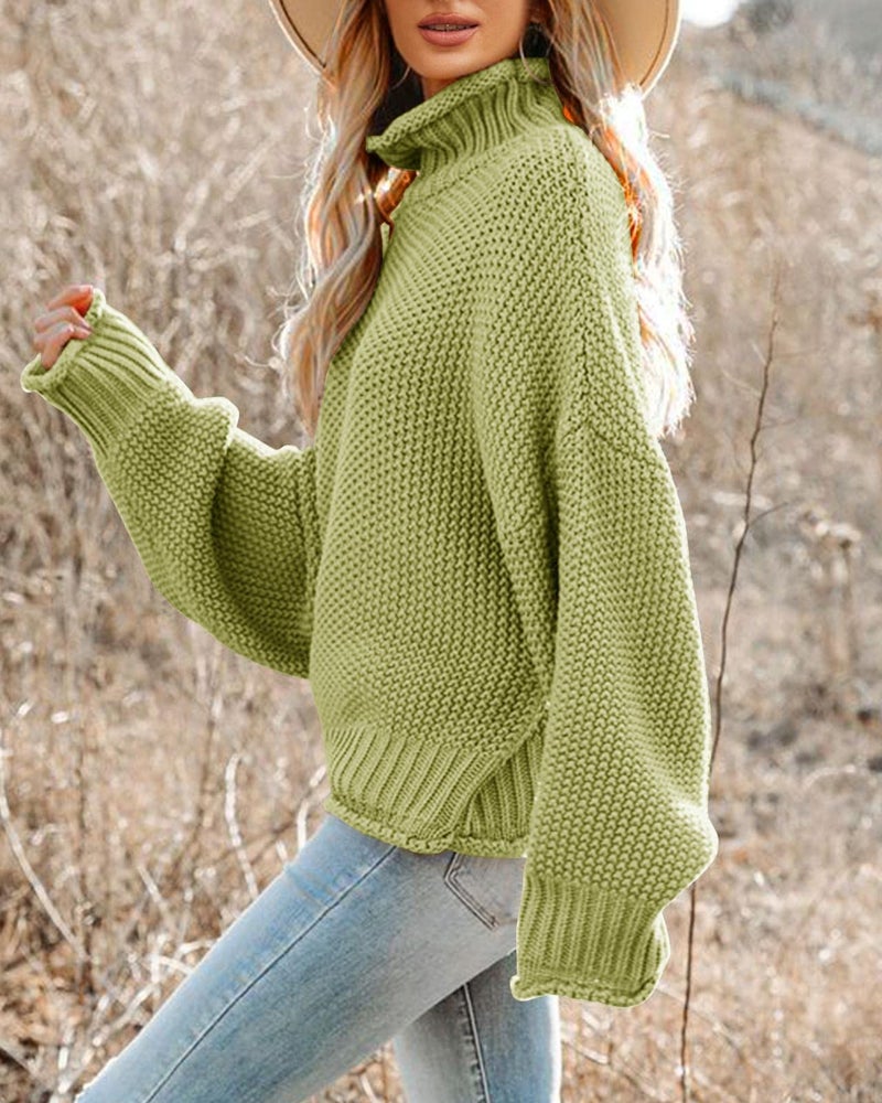 Saodimallsu Womens Turtleneck Sweater Oversized Warm Winter Sweaters Batwing Long Sleeve Cozy Chunky Knit Pullover Tops Grass Green - Image 2