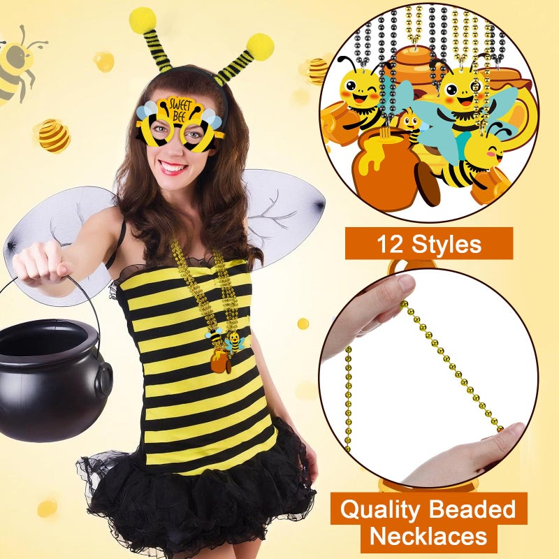 Kingdder 36 Pcs Bee Party Supplies 12 Bee Honeycomb Sunflower Beaded Necklaces 12 Headbands 12 Touchdown Paper Glasses Prop Accessories for Spring Birthday Party Photo Booth Props Summer Decorations - Image 5