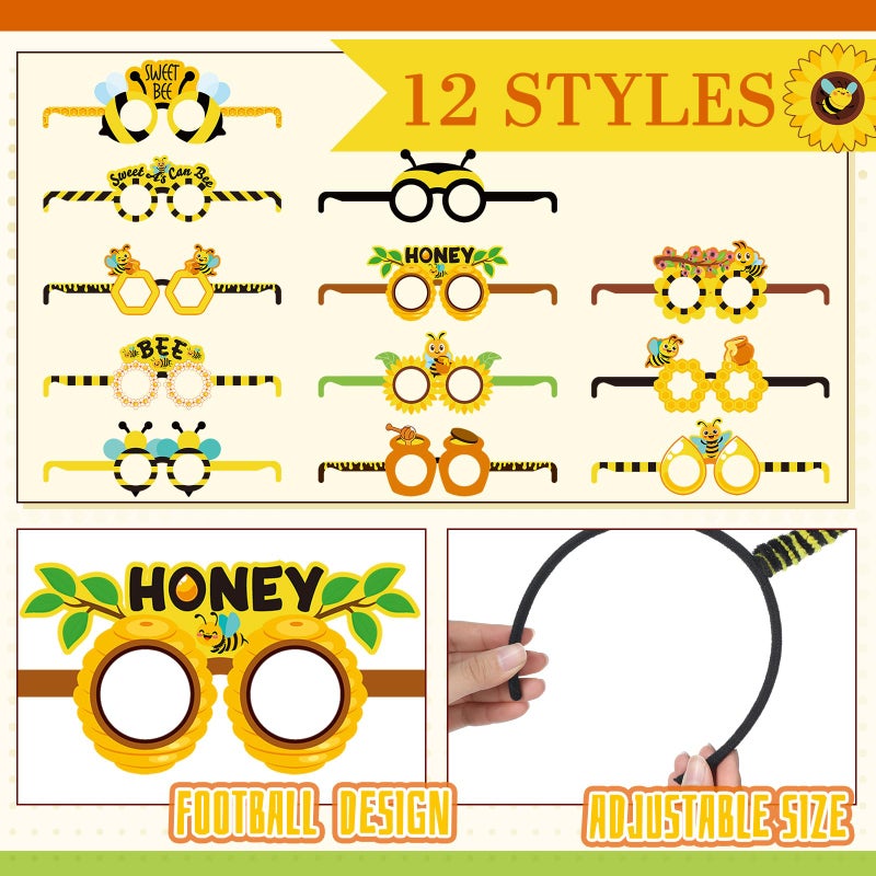Kingdder 36 Pcs Bee Party Supplies 12 Bee Honeycomb Sunflower Beaded Necklaces 12 Headbands 12 Touchdown Paper Glasses Prop Accessories for Spring Birthday Party Photo Booth Props Summer Decorations - Image 4