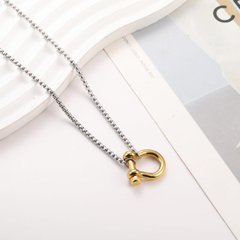 KURTCB Carabiner Necklace 14K Gold Plated Stainless Steel Statement Chunky Heavy Necklace for Women Men (Gold, 17.7inch) - Image 2