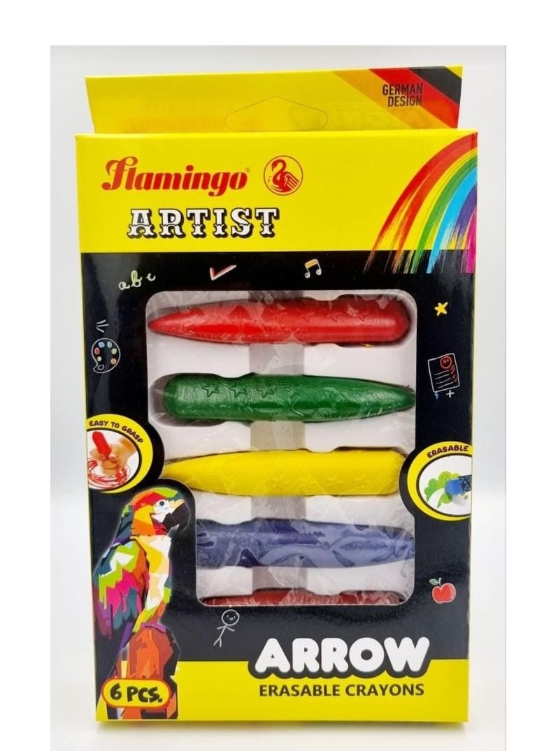 Flamingo ARROW ERASABLE CRAYONS 6PC
