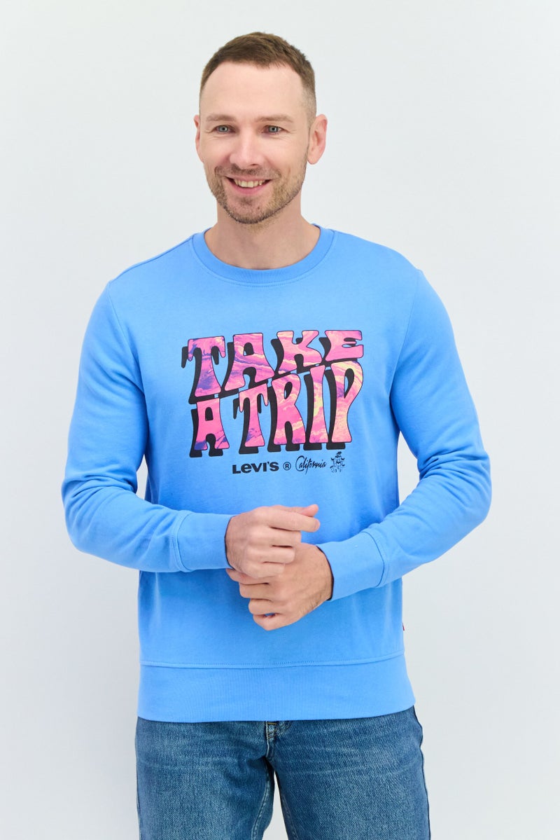 Levi's سويت شيرت رجالي بأكمام طويلة وياقة دائرية بطباعة جرافيك، أزرق - Image 1