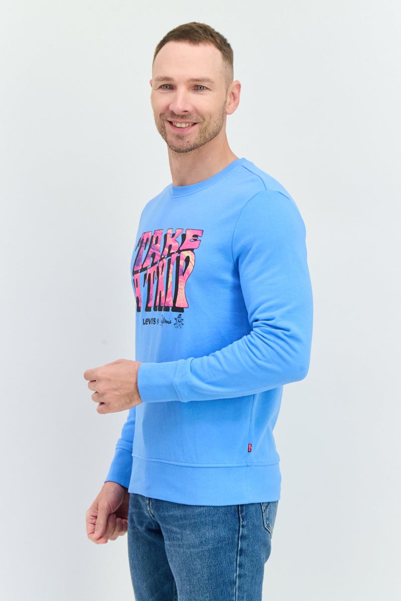 Levi's سويت شيرت رجالي بأكمام طويلة وياقة دائرية بطباعة جرافيك، أزرق - Image 2