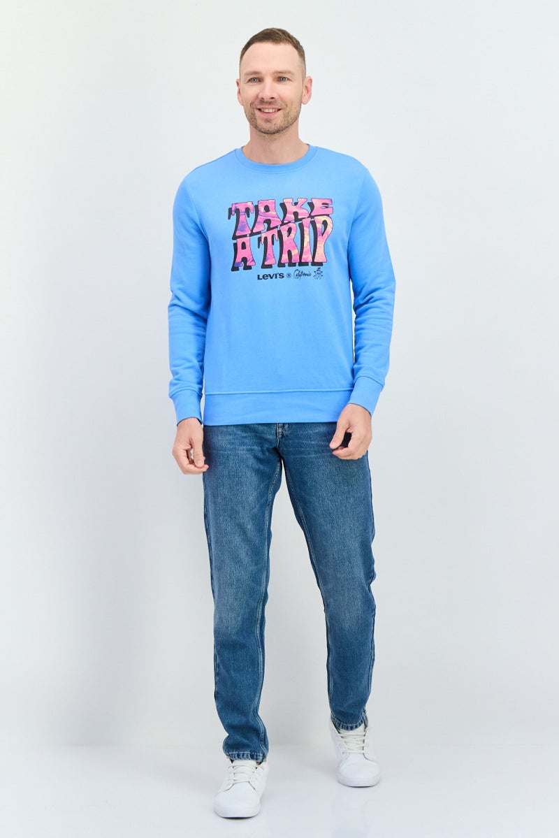 Levi's سويت شيرت رجالي بأكمام طويلة وياقة دائرية بطباعة جرافيك، أزرق - Image 4