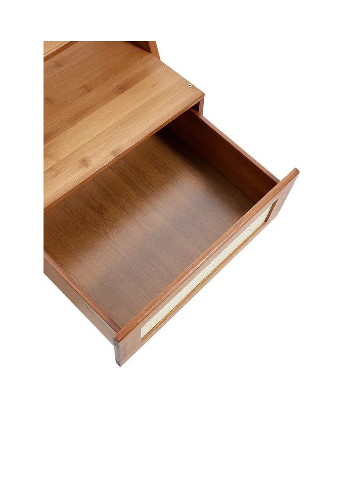 إن كي أكس طاولة سرير متينة وأنيقة مع درج ورف مفتوح باللون البني 50*31*43 سم - Image 3