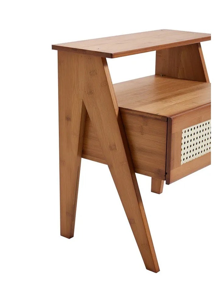 إن كي أكس طاولة سرير متينة وأنيقة مع درج ورف مفتوح باللون البني 50*31*43 سم - Image 5