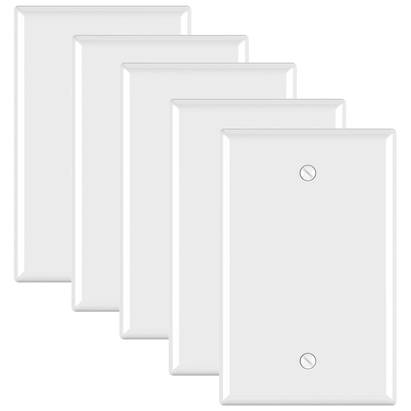 ELEGRP 1Gang Blank Device Wall Plates MidSize 488 H x 313 L Unbreakable Thermoplastic Blank Faceplate Cover for Unused OutletsSwitches UL Listed 5 Pack Glossy White
