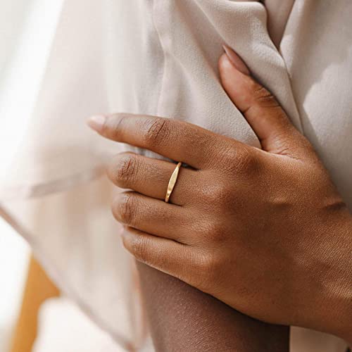 NOKMIT 1.5mm 14K Gold Filled Slim Signet Rings Thin Croissant Pinky Ring for Women Dainty Gold Twisted Stacking Statement Flat Ribbed Plain Band Comfort Fit Size 4 to 10 (5) - Image 3