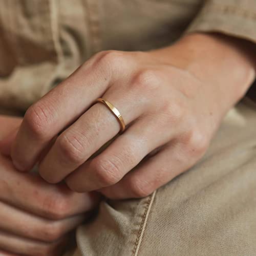 NOKMIT 1.5mm 14K Gold Filled Slim Signet Rings Thin Croissant Pinky Ring for Women Dainty Gold Twisted Stacking Statement Flat Ribbed Plain Band Comfort Fit Size 4 to 10 (5) - Image 4