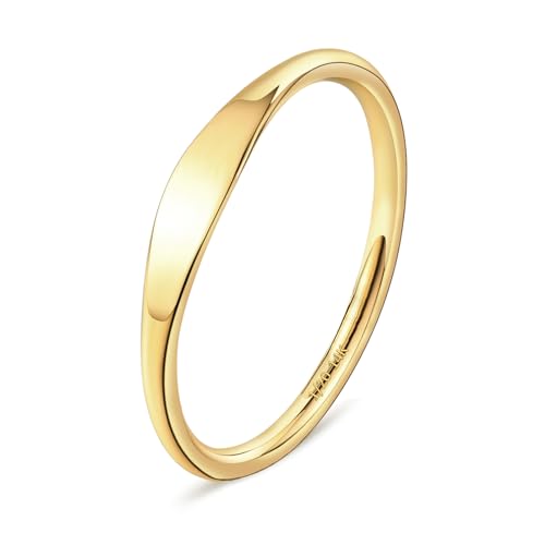 NOKMIT 1.5mm 14K Gold Filled Slim Signet Rings Thin Croissant Pinky Ring for Women Dainty Gold Twisted Stacking Statement Flat Ribbed Plain Band Comfort Fit Size 4 to 10 (5) - Image 1