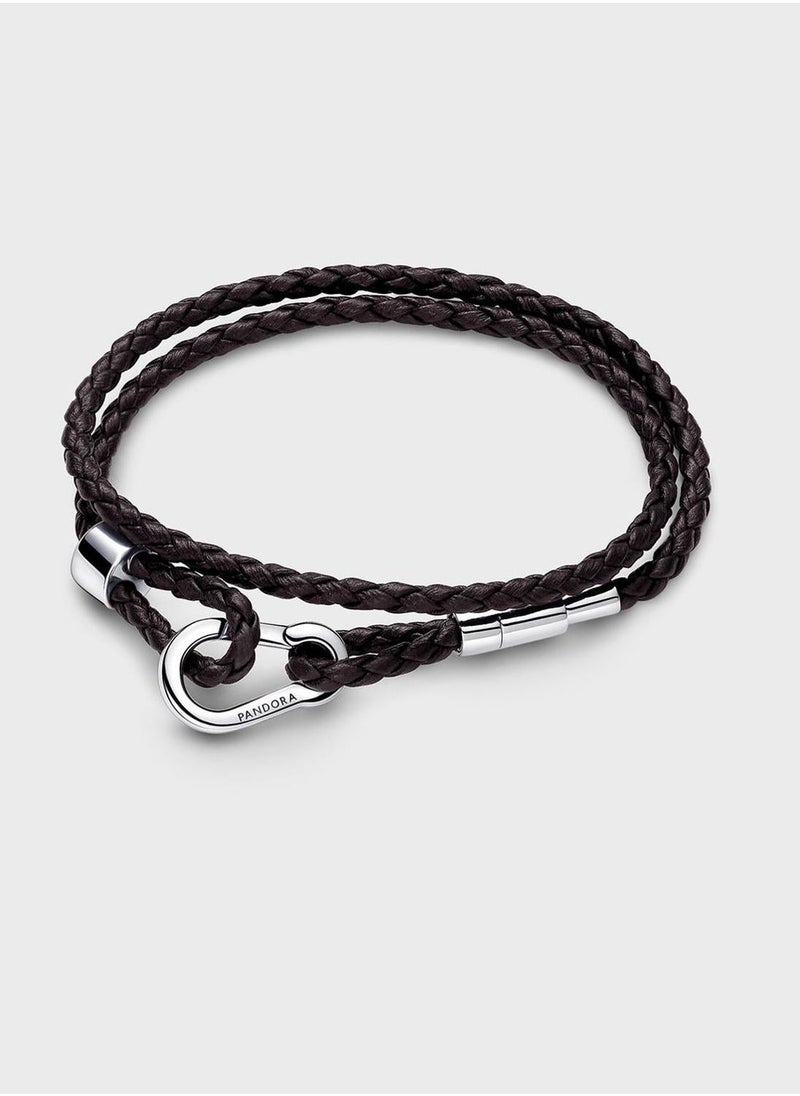 PANDORA Pandora Moments Brown Braided Double Leather Brace  - Image 1