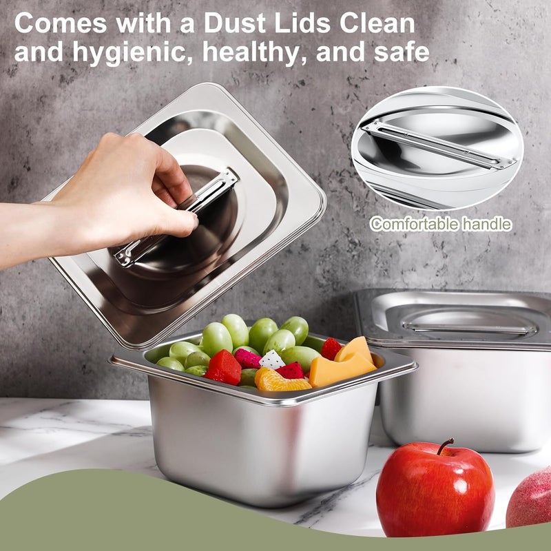 Ziliny 8 Set Stainless Steel Hotel Pans with Lids 1/6 Size 6 Inch Deep Steam Table Pan Stainless Food Storage Containers Stackable Metal Steamer Pan for Kitchen Restaurant Party Buffet Event Catering - Image 5
