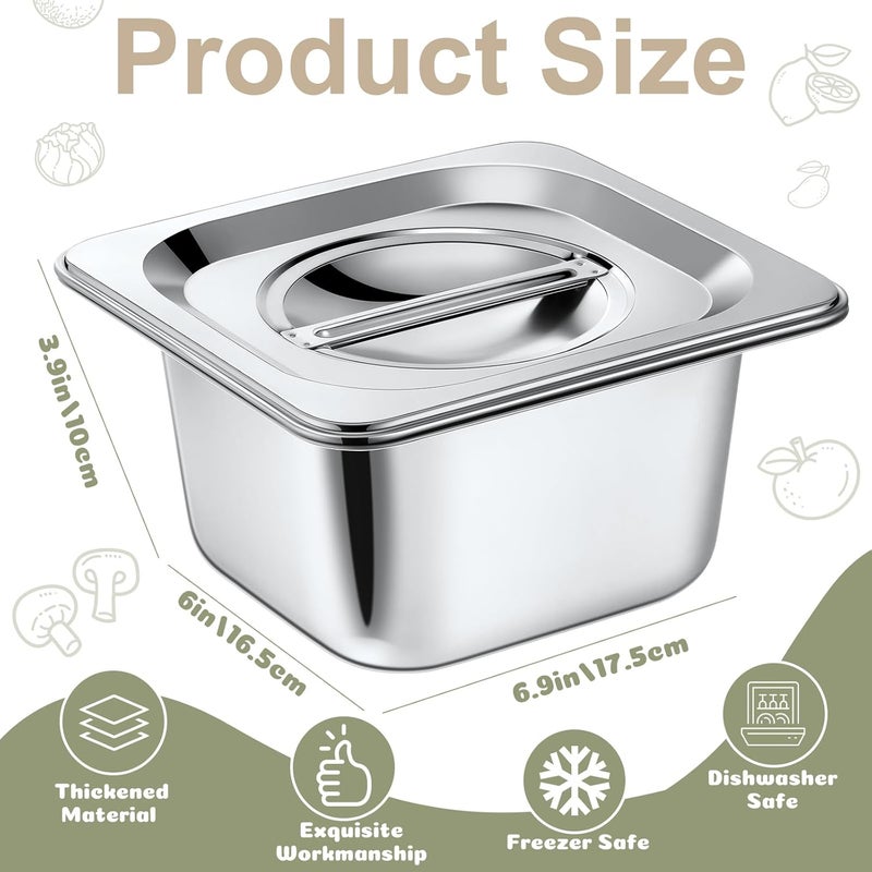 Ziliny 8 Set Stainless Steel Hotel Pans with Lids 1/6 Size 6 Inch Deep Steam Table Pan Stainless Food Storage Containers Stackable Metal Steamer Pan for Kitchen Restaurant Party Buffet Event Catering - Image 2