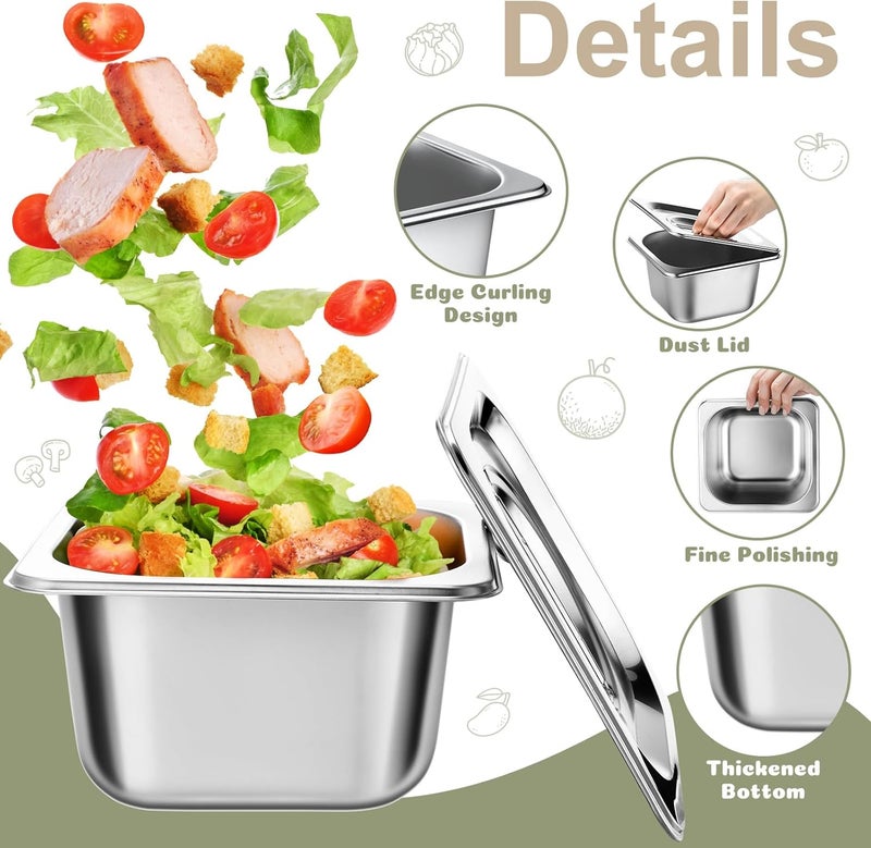Ziliny 8 Set Stainless Steel Hotel Pans with Lids 1/6 Size 6 Inch Deep Steam Table Pan Stainless Food Storage Containers Stackable Metal Steamer Pan for Kitchen Restaurant Party Buffet Event Catering - Image 4
