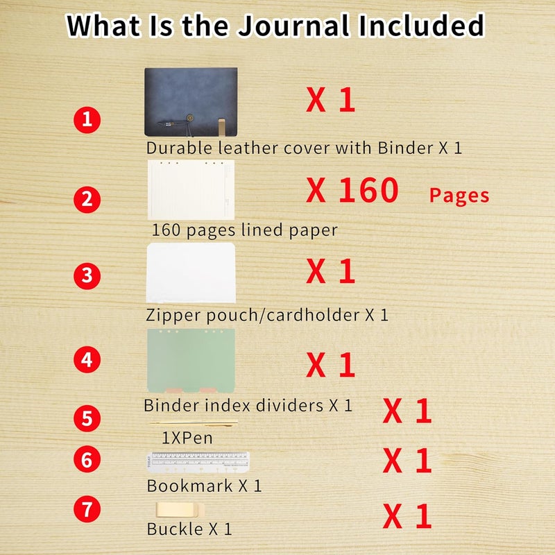 WONDERPOOL Leather Journal Lined Paper Notebook & Pen - Refillable 6 Ring Binder Writing Spiral Diary with Ruled Notepads Vintage Cover for Office Travel Work and Plan Agenda (a-Mist blue, A5) - Image 3