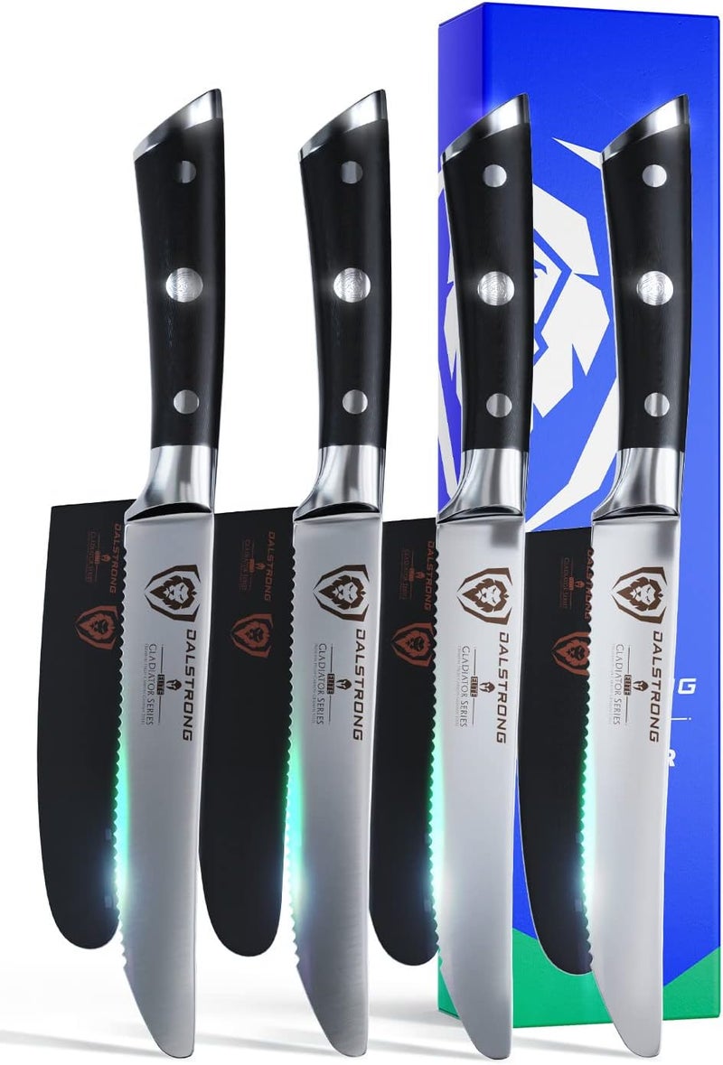 Dalstrong Steak Knives4pc Serrated BladeGladiator Series EliteForged German HighCarbon SteelTable Dinner Kitchen KnivesSheathsRazor Sharp  Dinner SetNSF Certified - Image 1