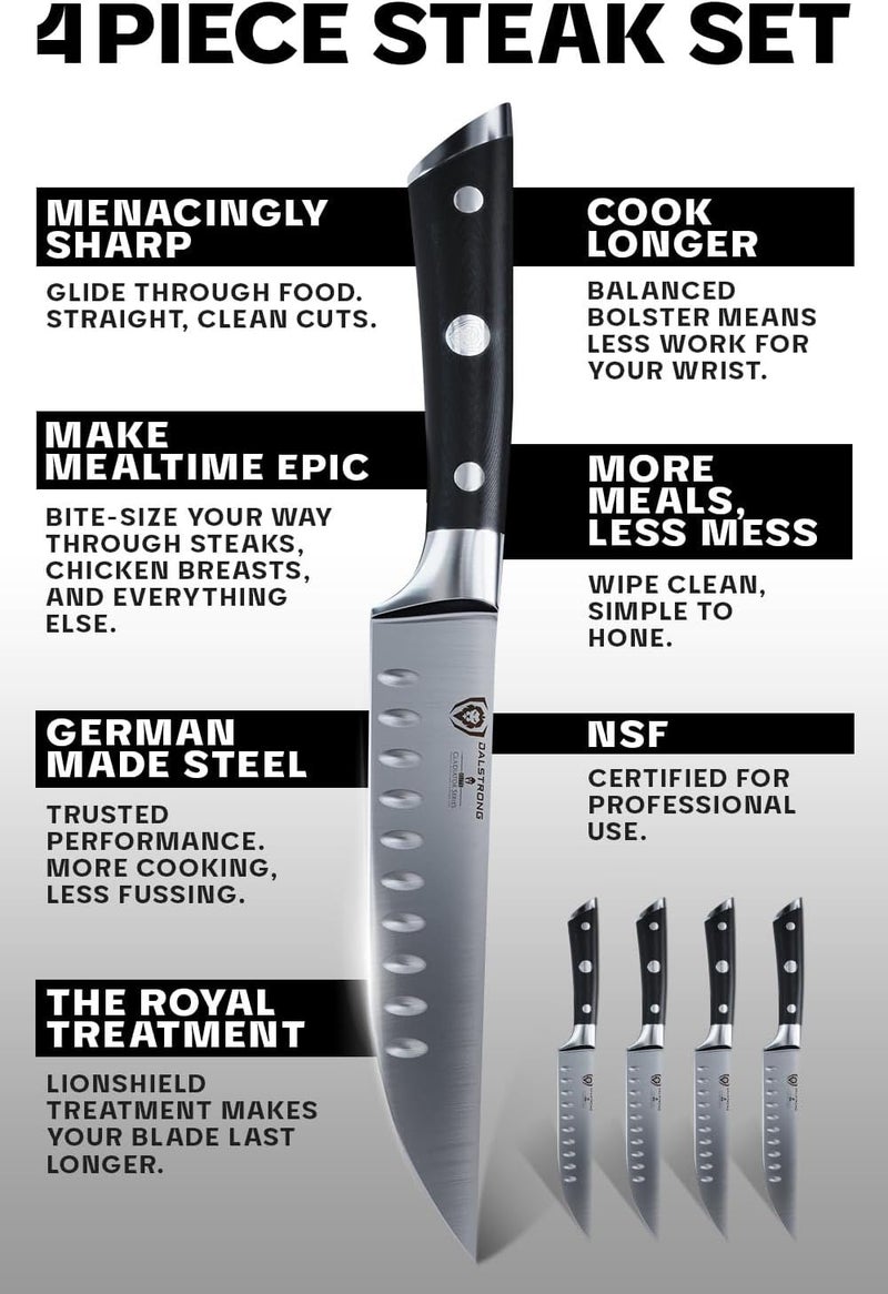 Dalstrong Steak Knives4pc Serrated BladeGladiator Series EliteForged German HighCarbon SteelTable Dinner Kitchen KnivesSheathsRazor Sharp  Dinner SetNSF Certified - Image 5