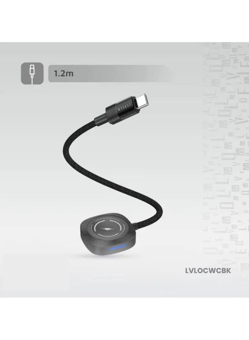 LEVELO Otto Type C Apple Watch Wireless Charger Cable, Fast Charging, Tangle Free, Aluminum Alloy + Plastic Shell Material, 1.2m Cable Length - Black - Image 2
