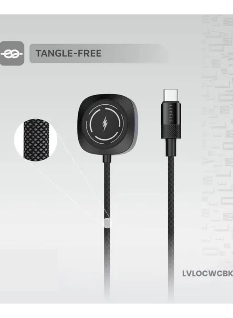 LEVELO Otto Type C Apple Watch Wireless Charger Cable, Fast Charging, Tangle Free, Aluminum Alloy + Plastic Shell Material, 1.2m Cable Length - Black - Image 3